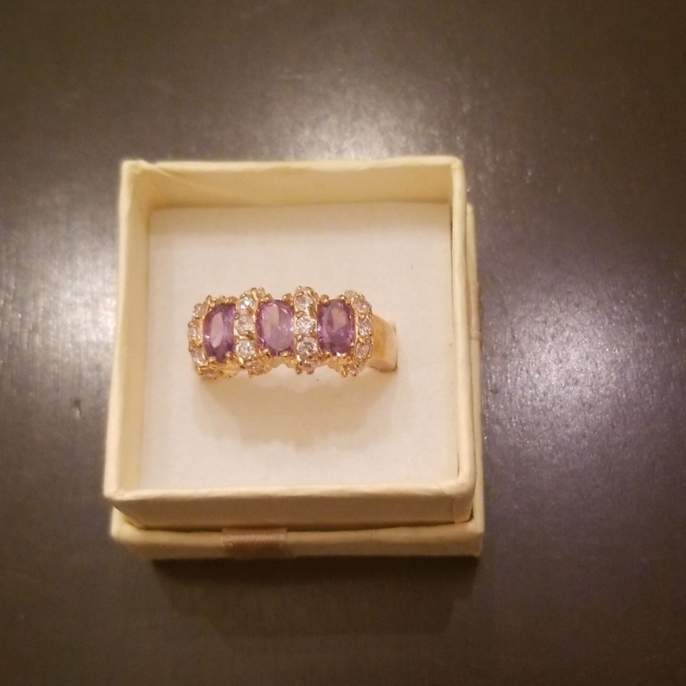 Belle Vie Amethyst 14K Gold-Filled Baguette Ring - Picture 2 of 8